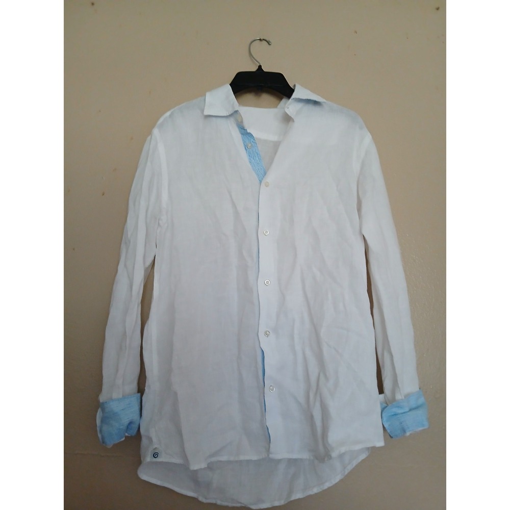 Tiki Napoli Shirt Medium 100 Linen Button Down Flip Cuff Preppy Resort Italy